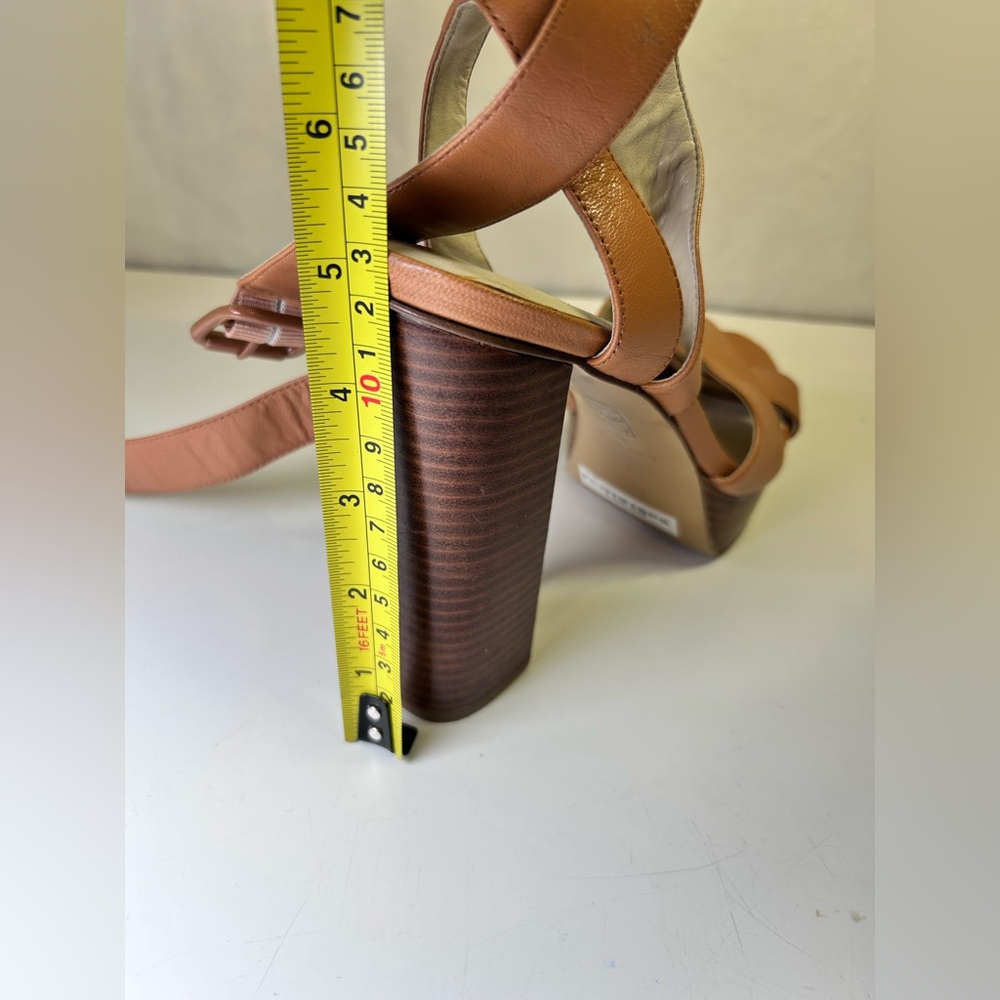 Nine West 70s Inspired Block Heel Tan Leather Strappy Platform Sandals Size 7.5M - Picture 11 of 14